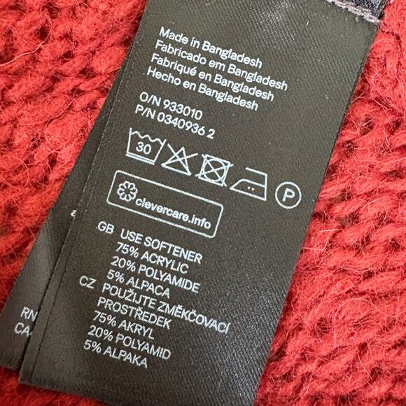 Hooded Fringe Knit Poncho Gray Red Boho Western Cottagecore Alpaca Blend Cozy - Picture 8 of 8